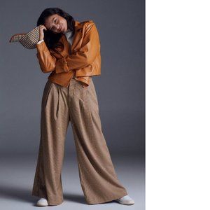 New Anthropologie Maeve Pleated Wide-Leg Houndstooth Trousers